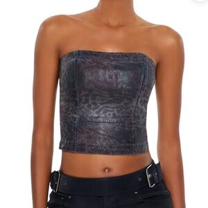 Forever 21 Distressed Denim Leopard Corset Top M Black Cyber Grunge Y2K Goth NWT